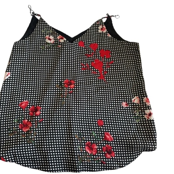 Express women’s Black and white Plaid cami tank top red floral flowers - Picture 3 of 6
